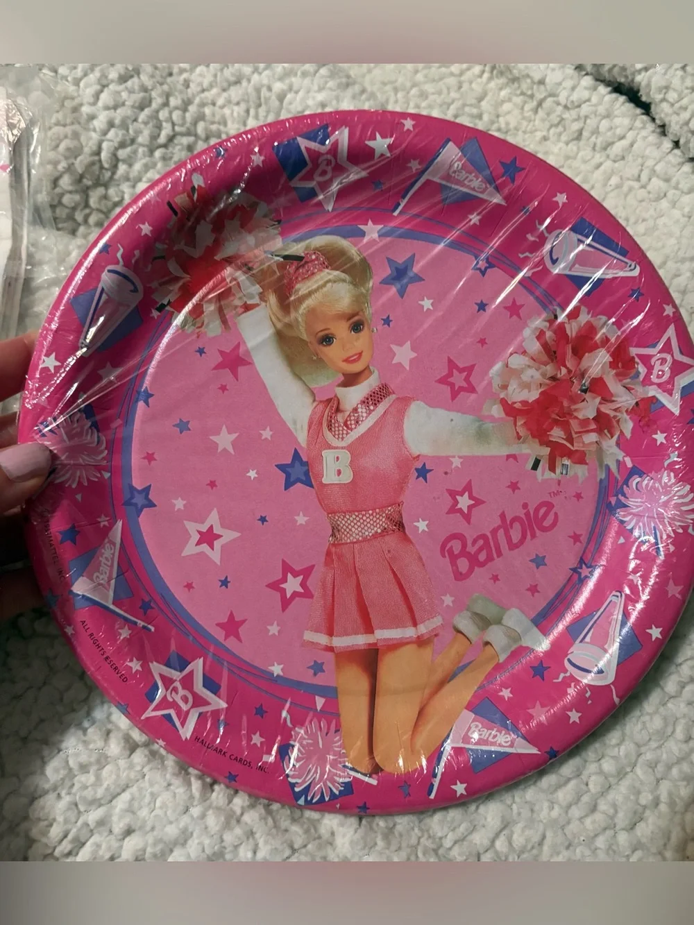 Barbie Vintage 1997 Cheerleading Theme Party Plates and Tablecover